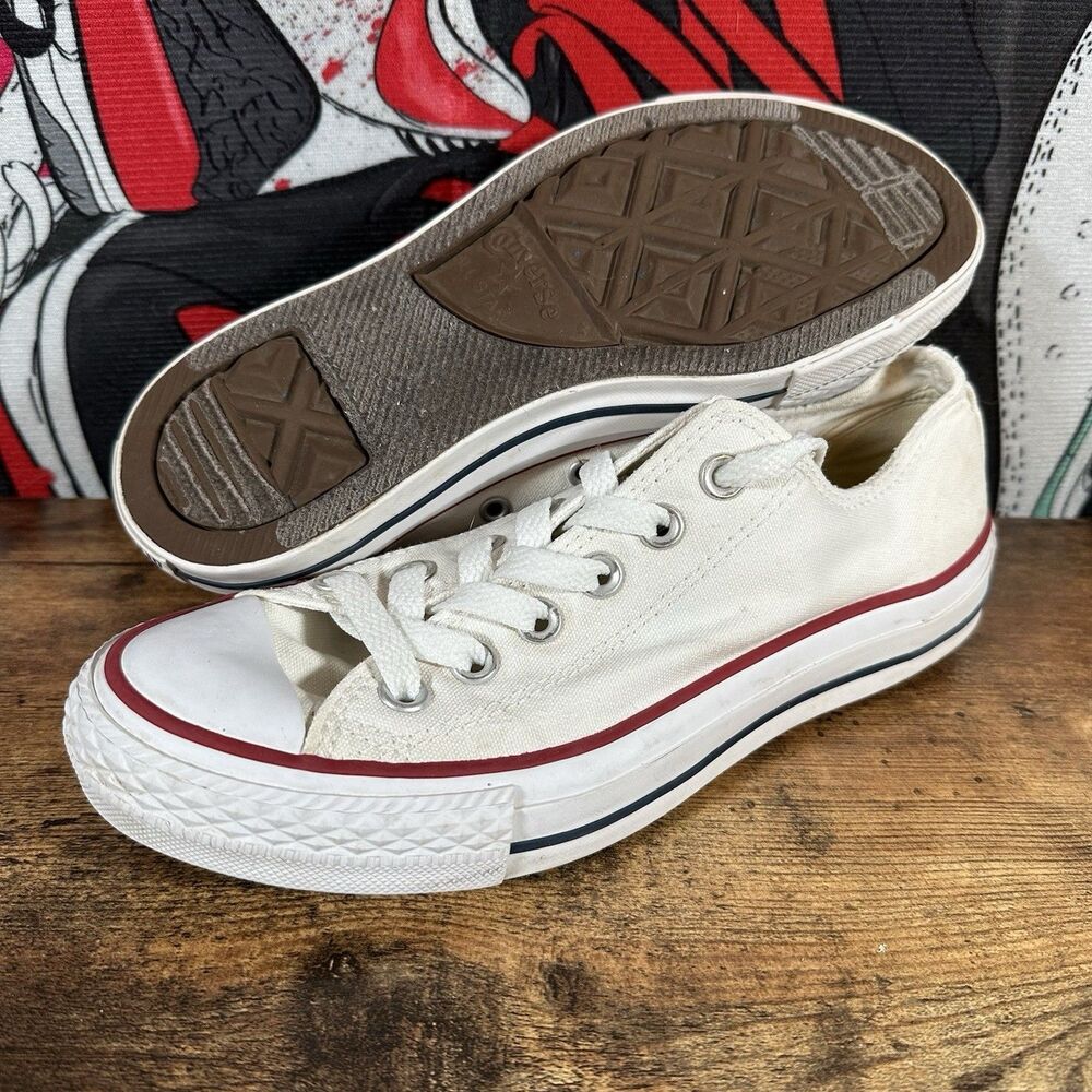Size 6.5 - Converse Chuck Taylor All Star Lo White Red Blue Stripe M7652 USED
